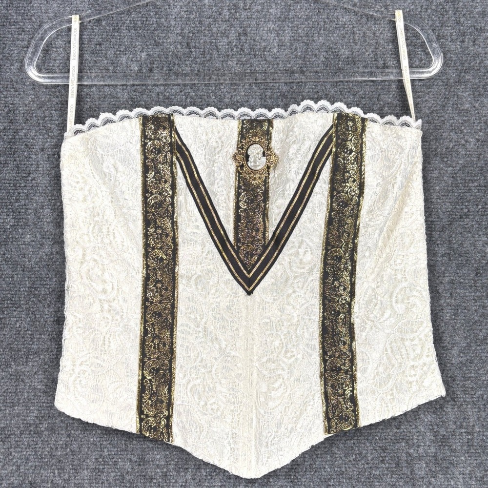 Jessica McClintock Gunne Sax Millennium 2000 Lace Cameo Corset Top Ivory Gold 9